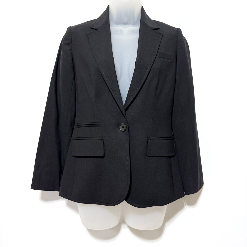 J. Crew Blazer Jacket Womens Size 0 Black Wool Blend One Button Career Office